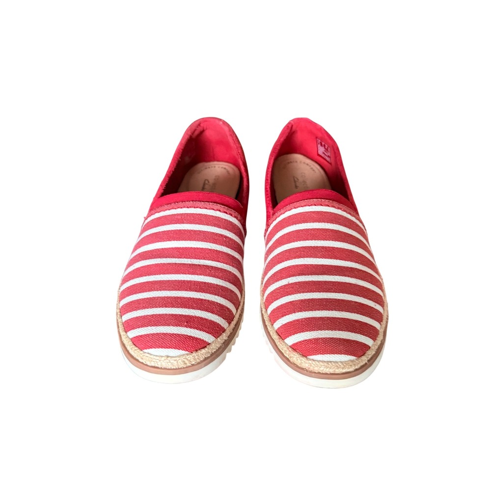 Clarks Red White Stripe Espadrille Slip On Flats‎ Womens Size 9 comfort